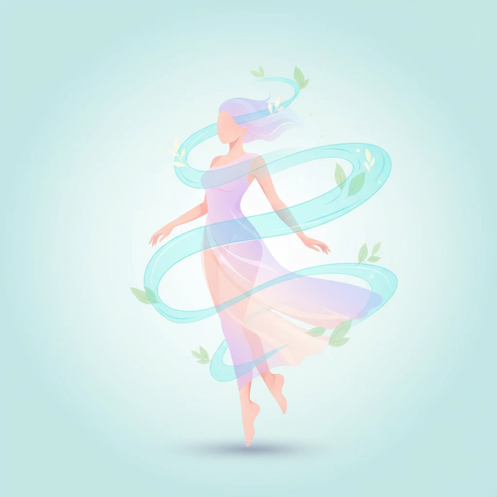 Abstract wellness silhouette with botanical leaf motifs in pastel aqua tones