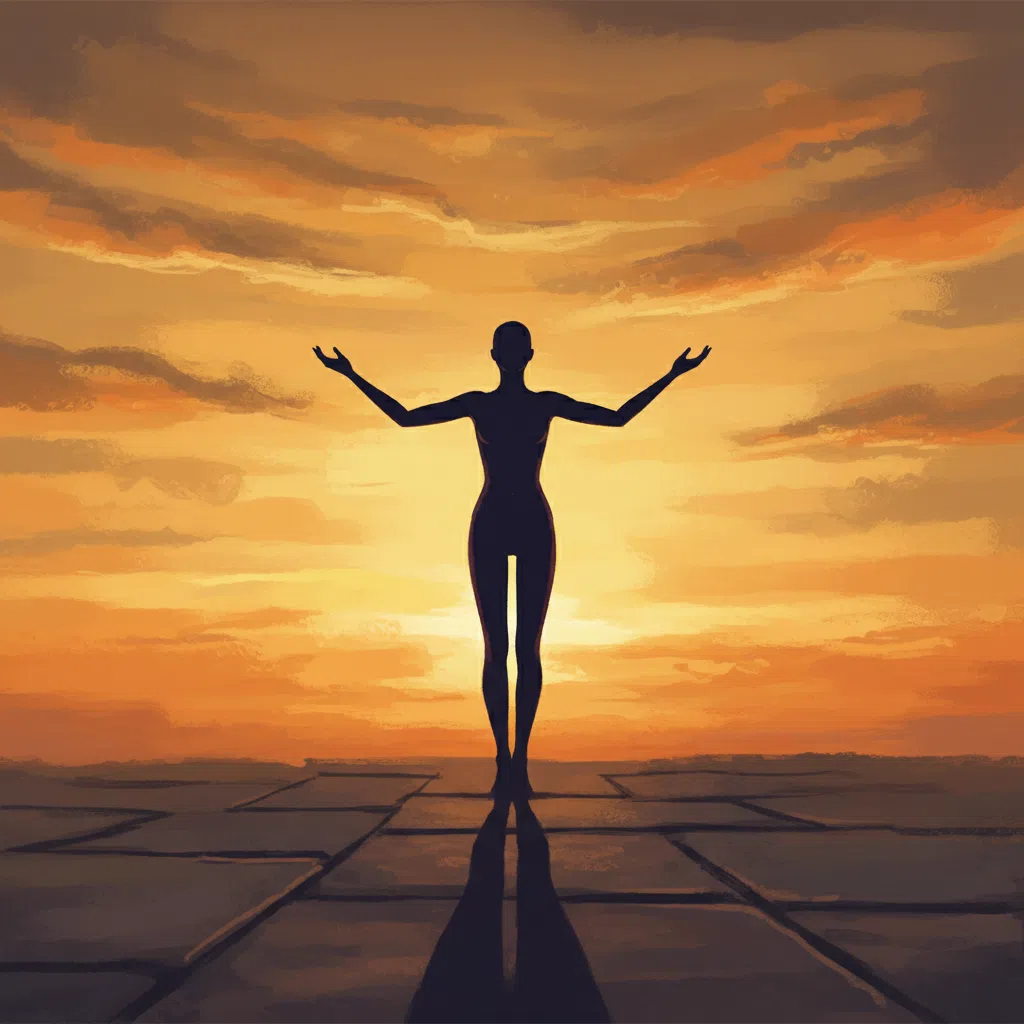 Silhouette of an anonymous figure against a warm golden sunset sky